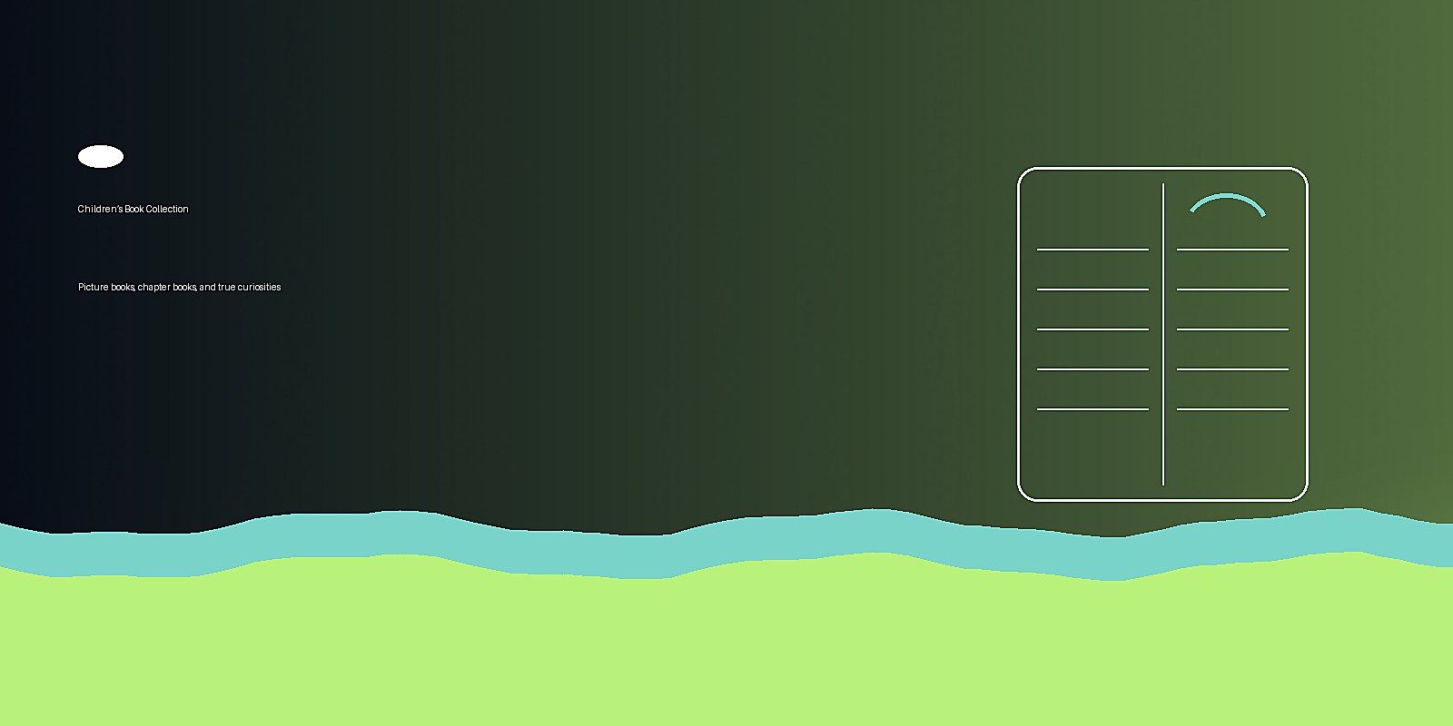 A tabletop spread of children’s books with bright illustrated covers and a small plant